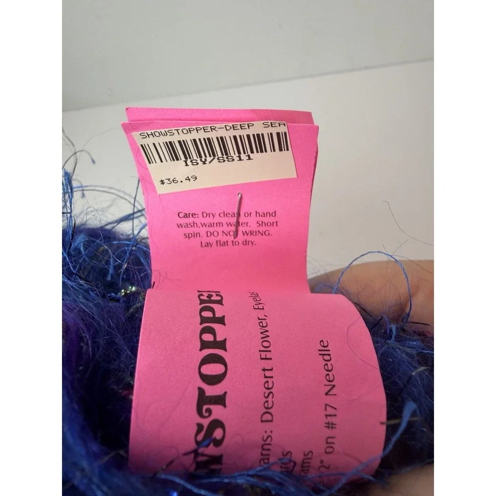 Ironstone Yarn Showstopper Made 3 Yarns Desert Flower Eyelash Mohair Deep Sea